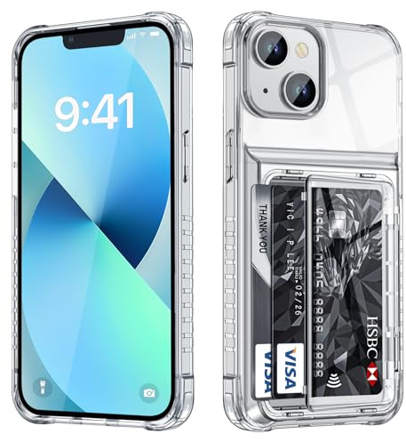 Vunake Klar für iPhone 13 Hülle mit Kartenfach Wallet für Max 4 Karten Handyhülle iPhone 13 Thin Clear TPU Kartenfach HandyHülle Stoßfest Case für Hülle iPhone 13 Schutzhüllen 6,1 Zoll,Anti-Yellowing