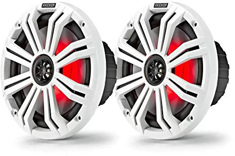 Kicker KA45KM84L - Altoparlante a LED, 8 pollici, per barca/torre/wakeboard, colore griglia : Bianco / grigio