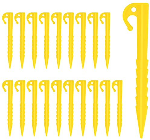 Mikihat 20 Stück Kunststoff Heringe, 14.5cm Kunststoff Zeltheringe Zeltnägel, Robuste Erdnägel Camping Erdanker Plastik, Gartenheringe Zelt Stakes, für Zelte Camping Garten und Outdoor, Schwarz (Gelb)