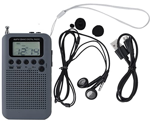 Radio Portátil Mini Radio de Bolsillo, Radio Estéreo de 2 Bandas 8UV Radio de Sintonización Digital Radio de Bolsillo con Pantalla LCD para Caminar Trotar(Gris)