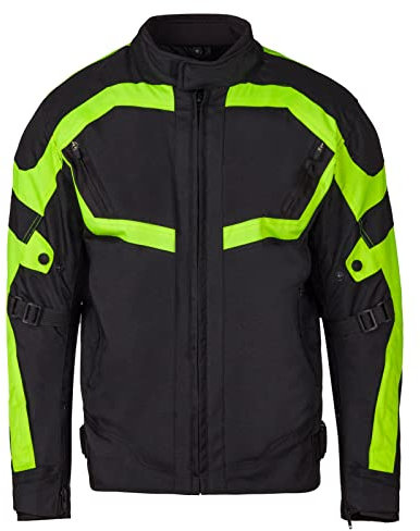 URBAN 5884 Herren Motorradjacke aus Cordura, wasser- und winddicht, Motorradjacke für alle 4 Jahreszeiten mit herausnehmbarem Thermofutter, Schwarz/Gelb, L