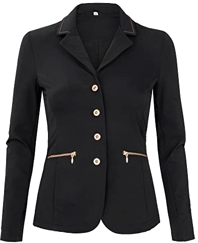 START Dressurfrack Damen Stretch – Jugend & Damen Turnierjackett mit rosegold‑Glitzer Knöpfen, Stretch, elastischem Material, zwei Reißverschlusstaschen - Marianne (Schwarz, 44)