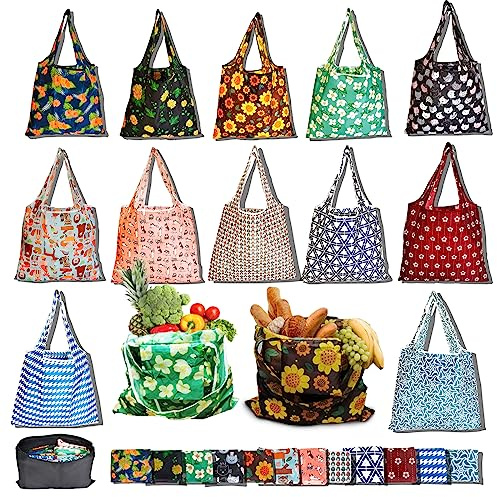 RUIPBOTE 12 Pack Reusable Grocery Bag, Foldable Shopping Bag, Large Capacity Gift Tote Bag, Storage Bag for Groceries (12pcs Color mixing)