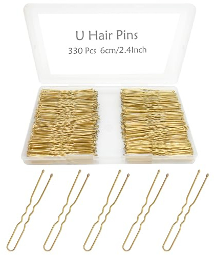 330 Count U Shaped Hair Pins Blonde, YINGFENG 2.4inch Gold Bun Pins Bun Hair Pins for Women Girls with Storage Box, Hair Accessories for All Hair Types