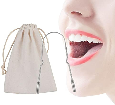 Tsuchiya lengua metal - limpieza acero inoxidable para la lengua, raspador bucal ergonómico en forma U reduce el mal aliento y apoya la higiene bucal