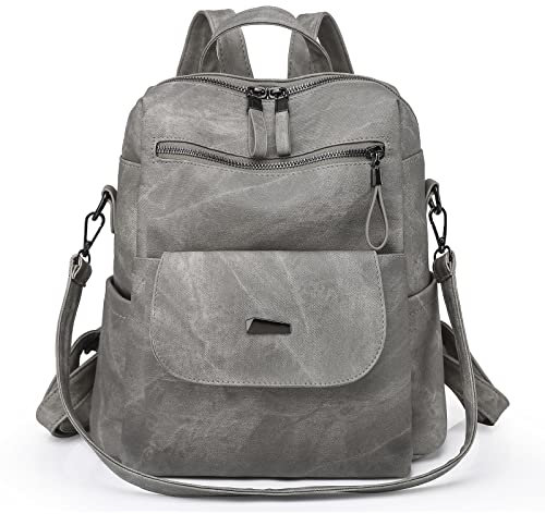 Puwuzixi Frauen Rucksack Wasserdicht Anti-Diebstahl Leichtgewicht PU Mode Reisen Mehrzweck Cabrio Geldbörse Umhängetasche Handtasche Rucksack(Grey)