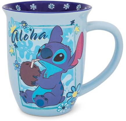 Silver Buffalo Disney Lilo & Stitch Aloha Tasse à latte en céramique à bord large Capacité 473 ml