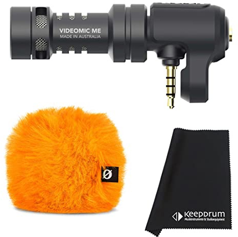 Rode Videomic Me Kondensator-Richtmikrofon für Smartphones mit 3,5 mm Buchse + WS9 Deluxe Windschutz Orange + keepdrum Mikrofasertuch