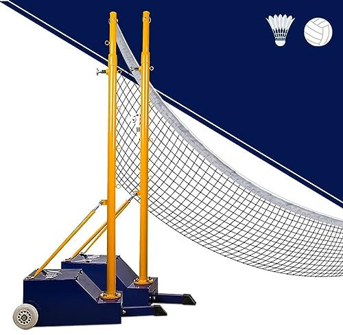 Badminton-Netzständer, professionelle Badminton-/Volleyball-Netzstangen, Junior-Trainingsgerät für die Court-Schule, höhenverstellbar von 1,5 bis 2,0 m, tragbar und mit Pu-Rädern