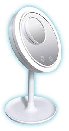 Espejo de maquillaje ajustable con luces LED y cabezal de ventilador - Aumento x 5 - 20 cm