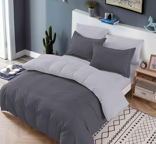 CDV Set di Biancheria da Letto 4 Pezzi, Microfibra Set Copripiumino per Letto Matrimoniale Chiusura a Zip con Lenzuolo con angoli e 2 federe, Set Copripiumini e Federe (Grigio, Matrimoniale)