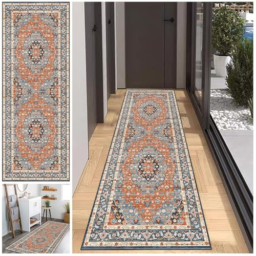 Teppich Läufer Flur Rutschfest Waschbar Küchenteppich 40 x 200 cm Teppichläufer Flur Lang Fußmatte Flurteppich Modern Korridor Tepiche Kurzflor Läufer Teppich für Flur Küche Wohnzimmer Schlafzimmer