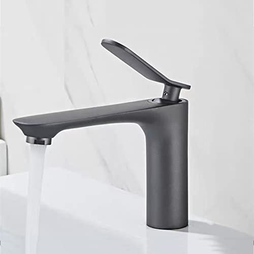 OWOHYG Robinetterie de Salle de Bain Robinetterie pour lavabo de Salle de Bain Mitigeur de lavabo à poignée Unique pour lavabo sous Plan, Blanc (cuivre, Gris)