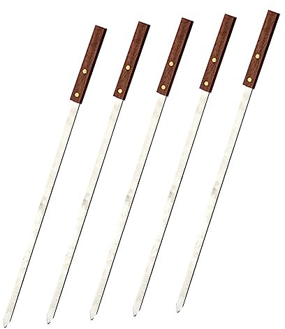 POPETPOP 5pièces Brochette De Barbecue Acier Inoxydable Réutilisable Avec Manche Bois Et Brochette Plate Longue Pour Viande