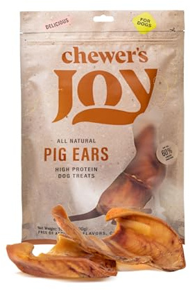 Chewer´S Joy - Treats - Pig Ears for Dogs – 12 Count – Natural Chew Treats – Long-Lasting, Single Ingredient, Oven-Baked – Great for Dental Health and Stress Relief