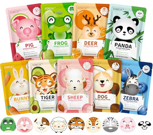 9 Pack Animal Face Masks Skincare for Kids, Spa Party Gifts for Teen Girls