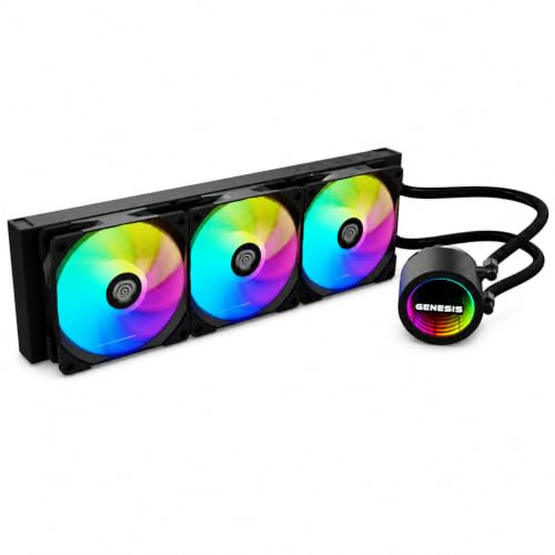 CPU vattenkylning CPU GENESIS Hydria 360 ARGB, 3 x 120 mm fläktar, 4-polig PWM-pump, luftflöde upp till 80 CFM, hög hastighet 500–1550 varv/min, Intel och AMD, kontaktram – svart
