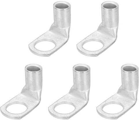 sourcing map 0AWG - 1/2 Copper Wire Lugs, 90 Degree Bent Battery Cable Ends Battery Lugs Ring Terminals Connectors Bare Copper Eyelet for Marine Electrical Supplies (Silver, 5Pcs)