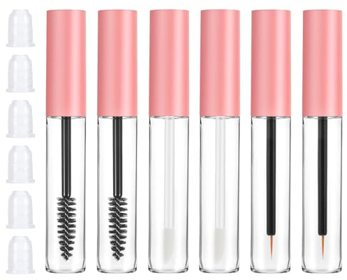 6 stycken tomma mascara rör med ögonfransar trollstav transparent tom mascaraflaska med ögonfranspinne och gummitratt för gör-det-själv ögonfranskräm ögonfransserum ögonbryn serum