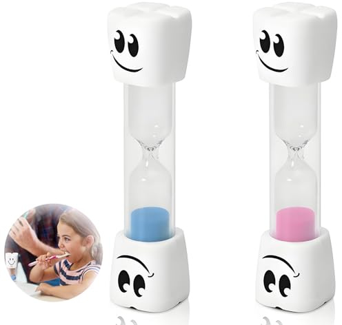 Reloj de Arena Niños 3 Minutos, Pack de 2 Temporizador Niños para Cepillado de Dientes, Reloj Arena con Diseño de Sonrisa para Baño, Juegos y Cocina, Azul y Rosa