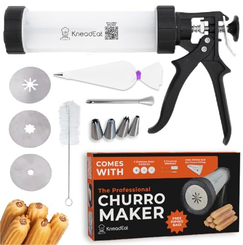 KneadEat Churro Maker Churrera Kit pistolet à churros avec poche à douille et grande aiguille Recette électronique QR incluse