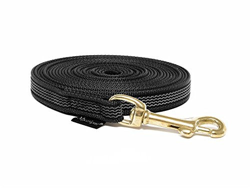 Mystique® Gummierte Schleppleine 15mm mit Handschlaufe Messing Karabiner schwarz 10m