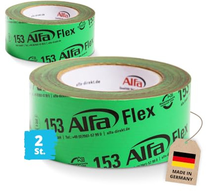 Alfa 2x Flexibles Hochleistungsklebeband 50 mm x 25 m – Folienklebeband 50m | Profi-Qualität - Für Dampfbremsen, Dampfsperren und Dachfolien - Für das dauerhaft luftdichte Verkleben - Für Innen & Außen