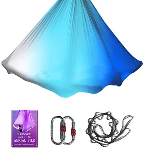 Aerial Yoga Hammock L:5M W:2.8M Aerial Pilates Silk Yoga Swing Set with 2000 Ibs Load Include Daisy Chain, Pose Guide