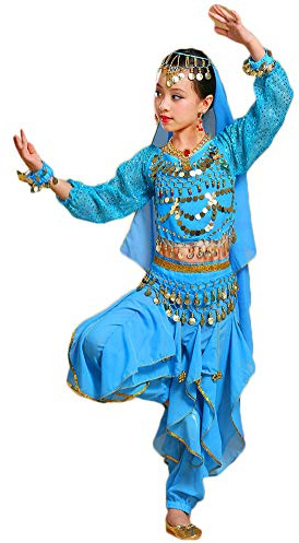 Mädchen/Damen Bauchtanz Kleidung Tanzkleid Tanz Hosenanzug Lake Blau 150-175CM