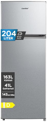 Comfee' 204L kühlschrank mit gefrierfach(-24℃), 39dB, 143 cm Höhe, EEK D