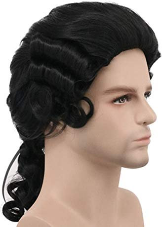 Grau Weiß Schwarz Anwalt Richter Barock Lockig Männlich Kostüm Perücken Deluxe Historisch Lang Synthetisch Cosplay Perücke Für Halloween 829