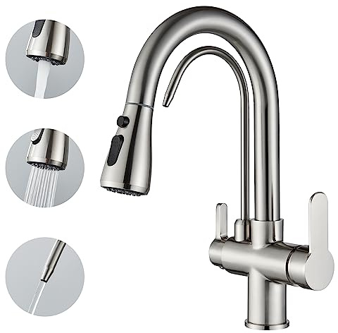 Osmose-Wasserhahn für die Küche 3-Wege-Mischbatterie 360 drehbar, Küchenarmatur, Kaltwasser und Wärme verfügbar, gebürstetes Nickel