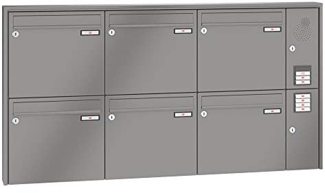 RENZ/Quadra / 6er Aufputz-Briefkastenanlage Wand-Briefkasten mit Sprechfeld/RAL-Farbe 9007 Volumen 12 L/Dein-Briefkasten.de