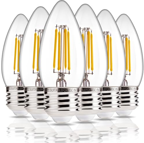 ALAMPEVER 6 Pack Chandelier Light Bulbs 60W Equivalent, E26 Edison Bulb, 450LM Dimmable LED Light Bulb, 2700K Soft White, B11 Type, 4.5W, Ideal for Living Room, Bedroom, Dining Room
