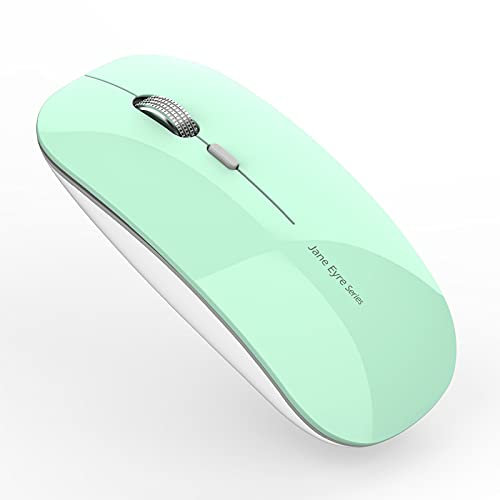 Uiosmuph Q5 Ratón Inalámbrico Recargable, Mouse Wireless 2.4G Mute de Mouse Inalambrico, Ultra Delgado,1600 dpi Ajustable para Portatil/Laptop/MacBook/Android/PC/Mac (Mint Green)