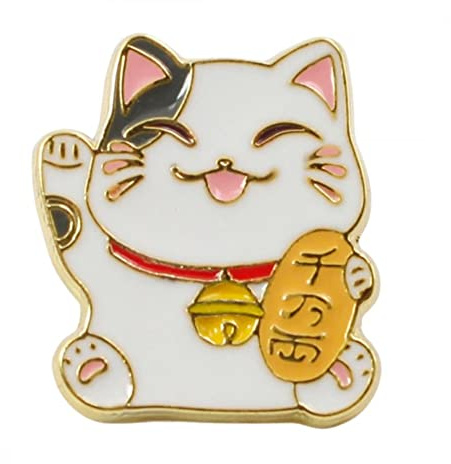 Pin's doré Maneki Neko Noir - Chance et Bonheur