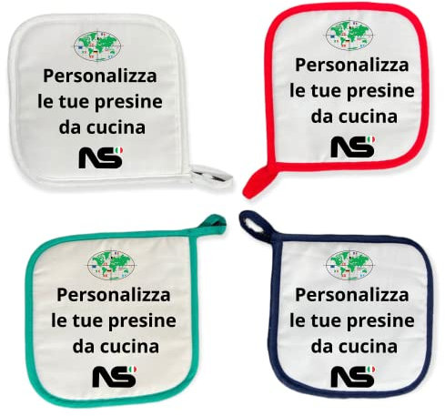 Presine Personalizzate Cucina, Singola o Coppia Stampate con Foto, Scritte e Logo, cm 17x17, Lavabili, Idea Regalo Compleanno, Festa della Mamma | NS Bandiere (Bordo verde, 1)