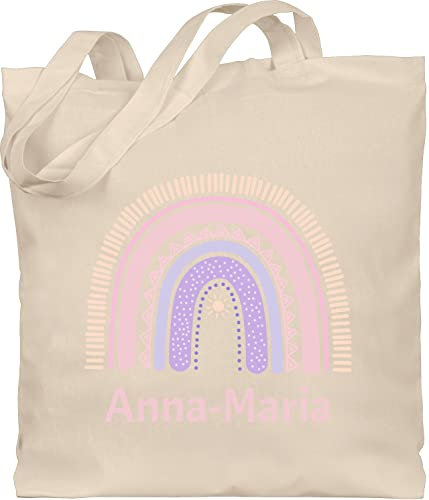 Baumwolltasche - Boho - Regenbogen - Name und Sonne - Unisize - Naturweiß - stofftasche kinder mädchen jutebeutel kita bohemian stoffbeutel kindergarten einkaufstasche individuell beutel