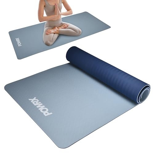 PowrX Yoga Matte extra breit - Matte rutschfest - breite Trainingsmatte ideal für Yoga, Pilates und Workout - hautfreundlich - Blau Set of 1 Gymnastikmatte - 183x81x0,8cm
