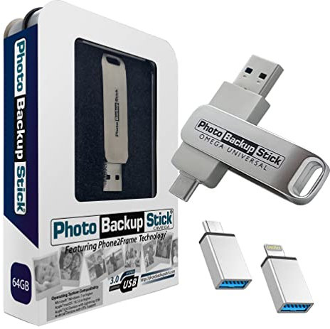 Foto Backup Stick Omega Universal Picture and Video Backup per qualsiasi dispositivo - iPhone, Android, Computer, Tablet (64GB)