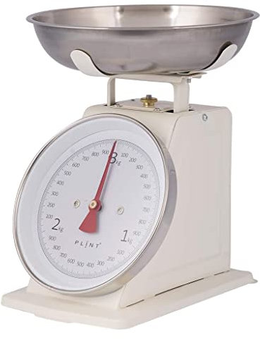 PLINT New 3KG Traditional Weighing Cuisine échelle avec bol en acier inoxydable, rétro Scales Mécanique Vintage, Rétro Food Scales with Large Metal Bowl (Cream)