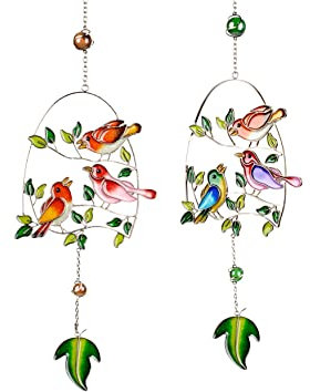 1 x wunderschöner moderner Fensterhänger Deko-Hänger Glasbild Fensterdeko Tiffany Art Bunte Vögel Frühling Sommer ca. 44 cm groß