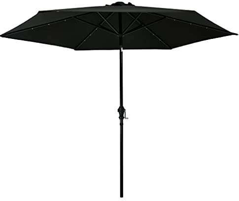 FIRBNUS Sombrilla de Jardín con 18 LED de Energía Solar Palo de Acero Negro 300x248 cm Buena Iluminación para Noche Sombrilla de Patio Resistente al Viento Parasol Terraza Exterior Piscina