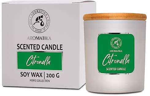 Duftkerze Citronella 200 g - Zitronella Kerze - Aroma Candle - Aromatherapie Sojawachs Kerze - Aromatherapie - Kerzen für Raumduft mit Citronella - Duftkerze im Glas - Idee für Muttertag - Geburtstag