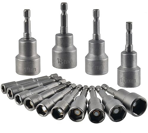 TIMESETL Stecknüsse, Sechskant, magnetisch, 14 Stück, Stecknüsse, Schlagschrauber, 6 – 19 mm, Steckschlüssel, magnetisch, Sechskant, 1/4 Zoll, Sechskant, Steckschlüssel, Adapter Werkzeug