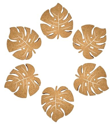 Set of 6 Interlocking Leaf-Shaped Cork Coasters – Modular Plant Mat, Natural Drink Coasters & Heat-Resistant Hot Pads for Pots, Pans & Plant Stands