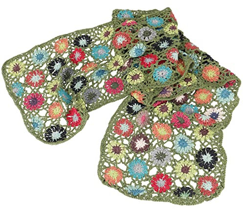 GURU SHOP Häkelschal mit Bunten Blümchen, Boho Schal - Grün, Herren/Damen, Baumwolle
