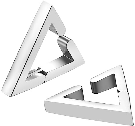 Flongo ohne loch Creolon Dreieck Ohrringe silber gold schwarz Ohrklemme ohrklipser clip ohne löcher Ohrstecker eckig dreieckig Edelstahl Triangel Geometrisch Ohrschmuck Earrings für Damen und Herren