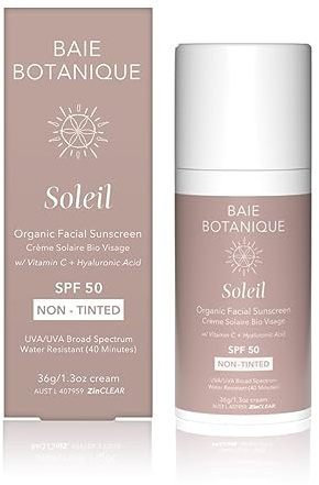 Baie Botanique Soleil - Nicht getönter Sonnenschutz LSF 50 - Biologischer ungiftiger Sonnenschutz - Nicht komedogener Sonnenschutz für das Gesicht - Nicht fettender Sonnenschutz - 36 g