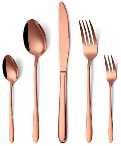 Besteck Set Roségold, HONKKU 30 Teilig Besteckset für 6 Personen, Edelstahl Essbesteck Set mit Abendessen Messer, Gabeln und Löffeln für Zuhause/Restaurant/Party/Bankett, Rostfrei Spülmaschinenfest